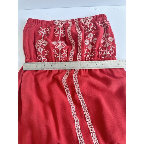 Papaya Strapless Maxi Dress Size M Crimson Red Embroidered Boho Charm Peasant - Picture 11 of 12